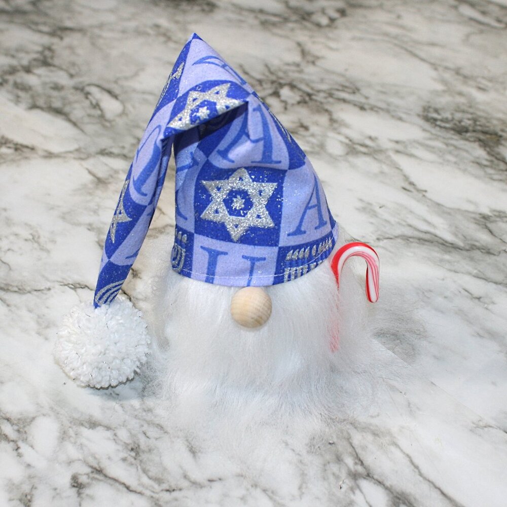 HAND CRAFTED Gnome Hanukkah Air Freshener Cover - Blue Hanukkah Squares White